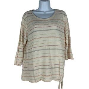 Sonoma Women's Striped 3/4 Sleeve Tie Hem Top L